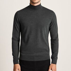 Massimo Dutti 100% Merino Wool Mock Neck Sweater Mens Medium Charcoal Gray Slim